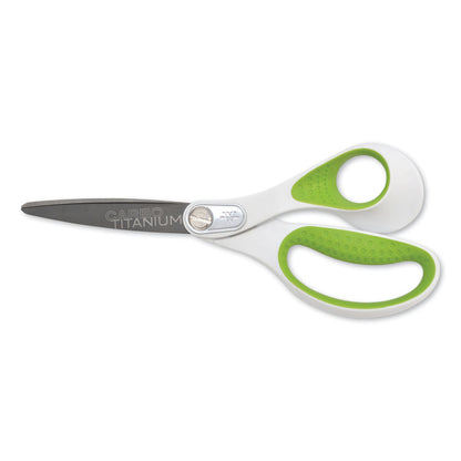 CarboTitanium Bonded Scissors, 8" Overall Length, 3.25" Cut Length, Straight White/Green Handle