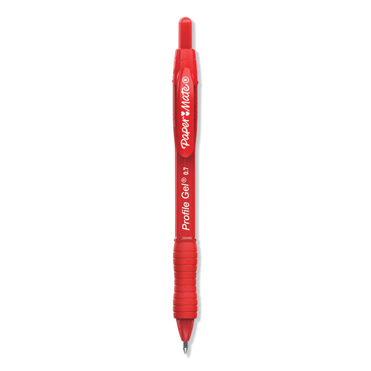 Profile Gel Pen, Retractable, Medium 0.7 mm, Red Ink, Translucent Red Barrel, Dozen