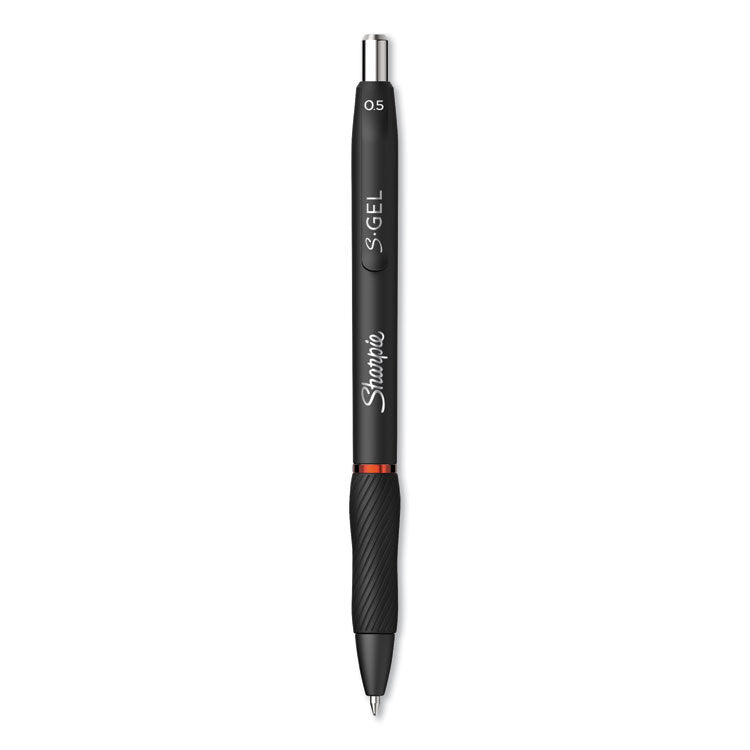S-Gel High-Performance Gel Pen, Retractable, Fine 0.5 mm, Red Ink, Black Barrel, Dozen