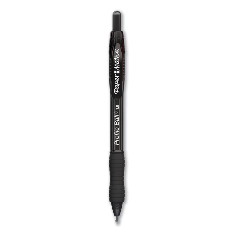 Profile Ballpoint Pen, Retractable, Medium 1 mm, Black Ink, Translucent Black Barrel, Dozen