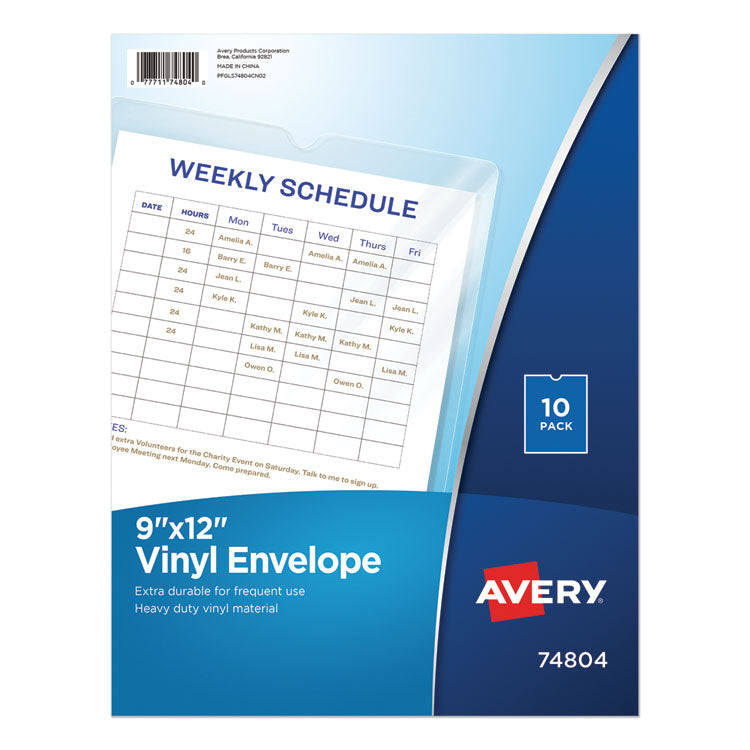 Heavyweight Clear Vinyl Envelope with Thumb Notch, 12 x 9, Clear, 10/Pack