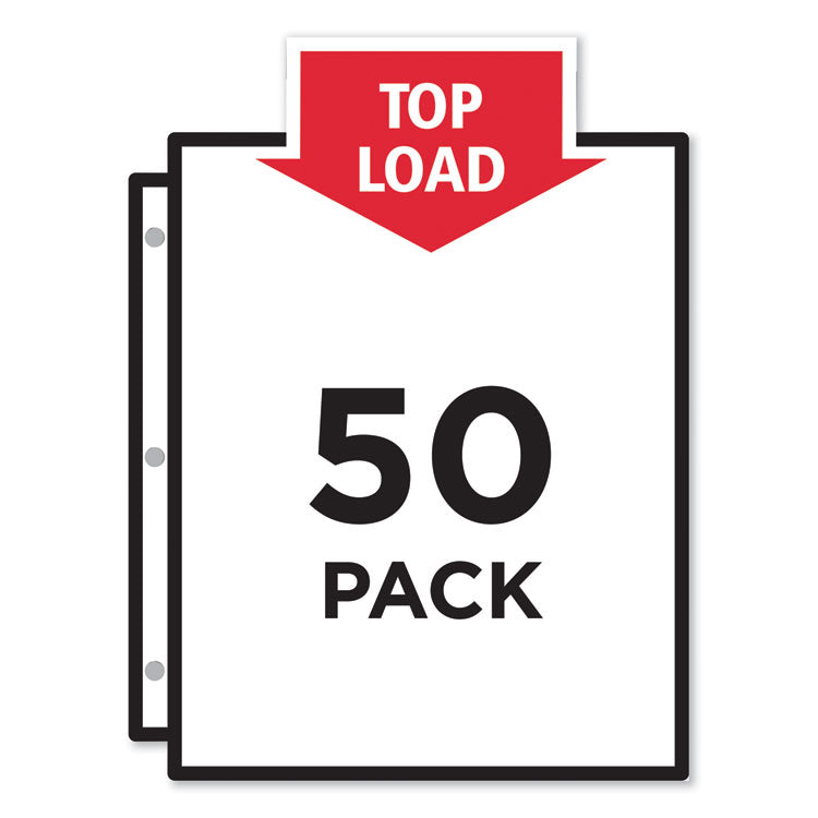 Super Heavyweight Easy Load Non-Glare Sheet Protector, Side: 3-Hole Punched, Top Load 8.5 x 11 Insert, Clear Front, 50/Box