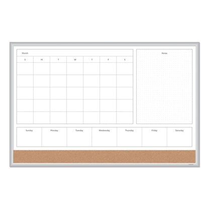 4N1 Magnetic Dry Erase Combo Board, Week/Month Planning, 36 x 24 (Actual Size: 35 x 23), Tan/WH Surface, Satin Aluminum Frame