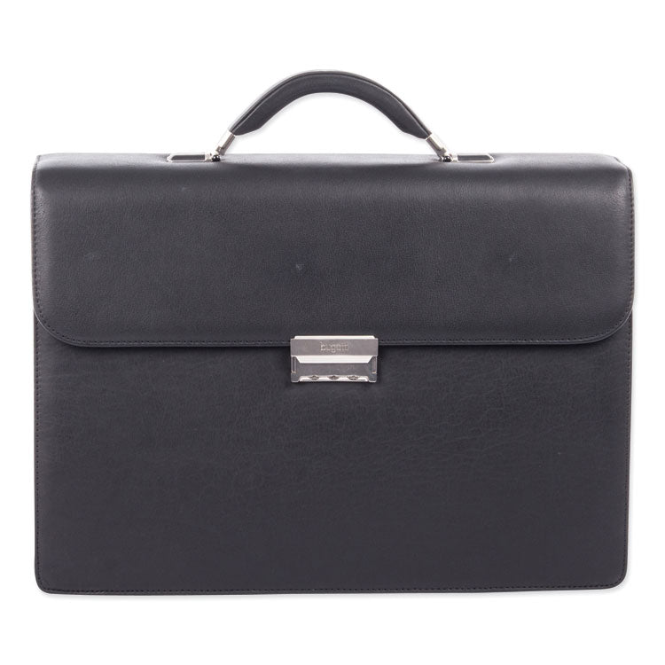 Milestone Briefcase, Fits Devices Up to 15.6", Leather, 5 x 5 x 12, Black