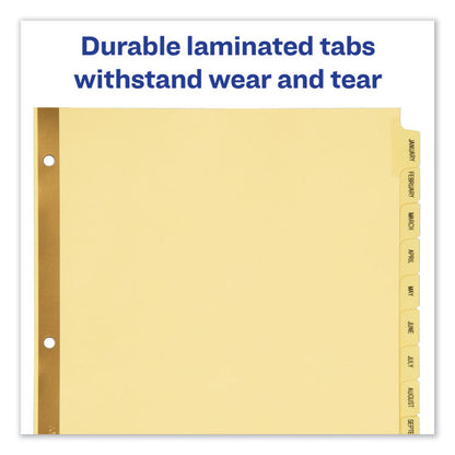 Preprinted Laminated Tab Dividers with Gold Reinforced Binding Edge, 12-Tab, Jan. to Dec., 11 x 8.5, Buff, 1 Set