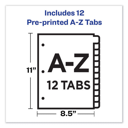 Durable Preprinted Plastic Tab Dividers, 12-Tab, A to Z, 11 x 8.5, Assorted, 1 Set