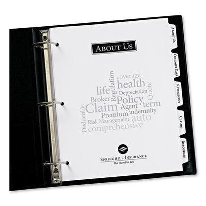 Customizable Print-On Dividers, 3-Hole Punched, 5-Tab, 11 x 8.5, White, 25 Sets