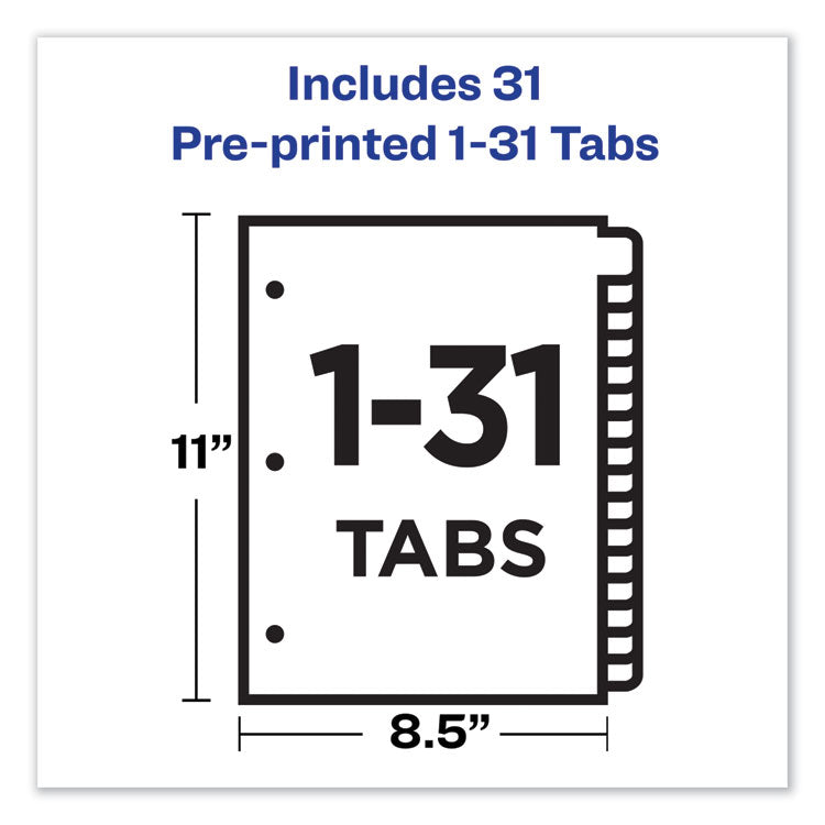 Preprinted Black Leather Tab Dividers w/Gold Reinforced Edge, 31-Tab, 1 to 31, 11 x 8.5, Buff, 1 Set
