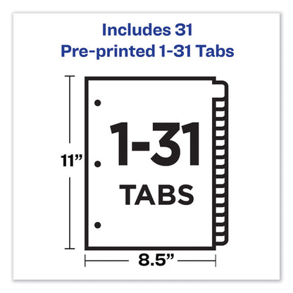 Preprinted Black Leather Tab Dividers w/Gold Reinforced Edge, 31-Tab, 1 to 31, 11 x 8.5, Buff, 1 Set
