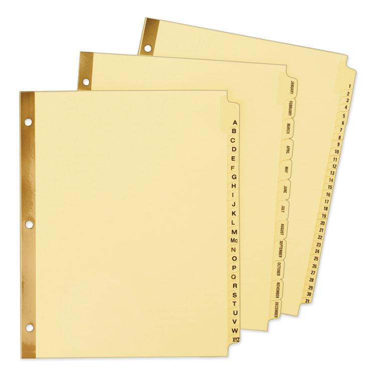 Preprinted Laminated Tab Dividers with Gold Reinforced Binding Edge, 12-Tab, Jan. to Dec., 11 x 8.5, Buff, 1 Set