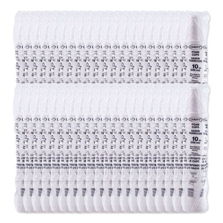 Foam Drink Cups, 10 oz, White, 25/Bag, 40 Bags/Carton