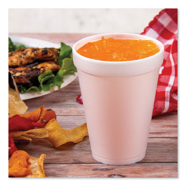 Foam Drink Cups, 12 oz, White, 25/Bag,  40 Bags/Carton