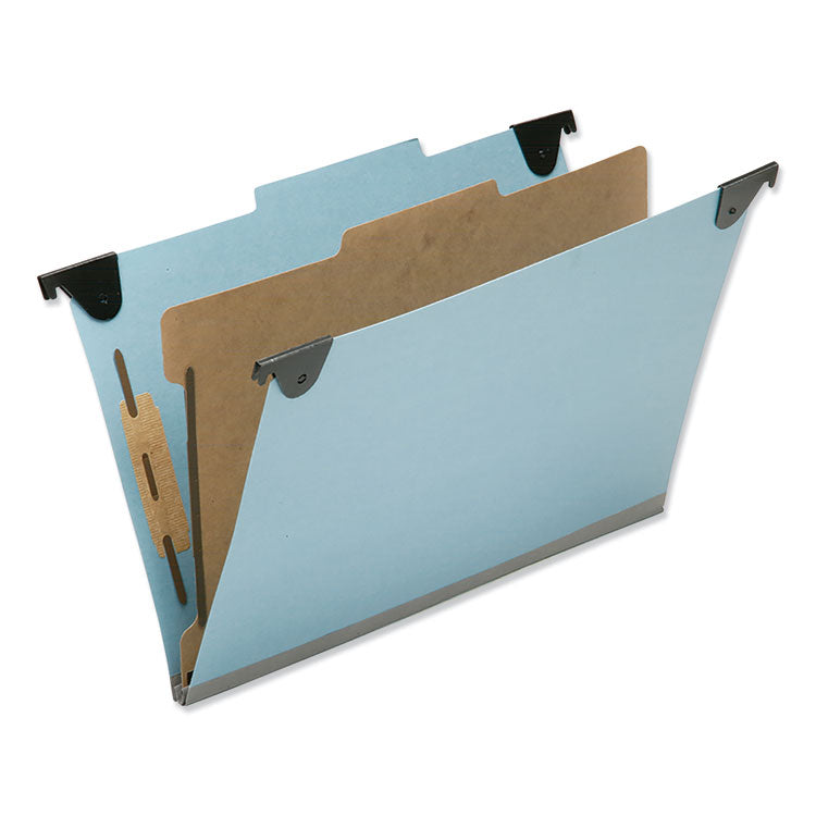 7530016216200, SKILCRAFT Hanging Classification Folders, Legal Size, 1 Divider, 2/5-Cut Exterior Tabs, Light Blue, 5/Box