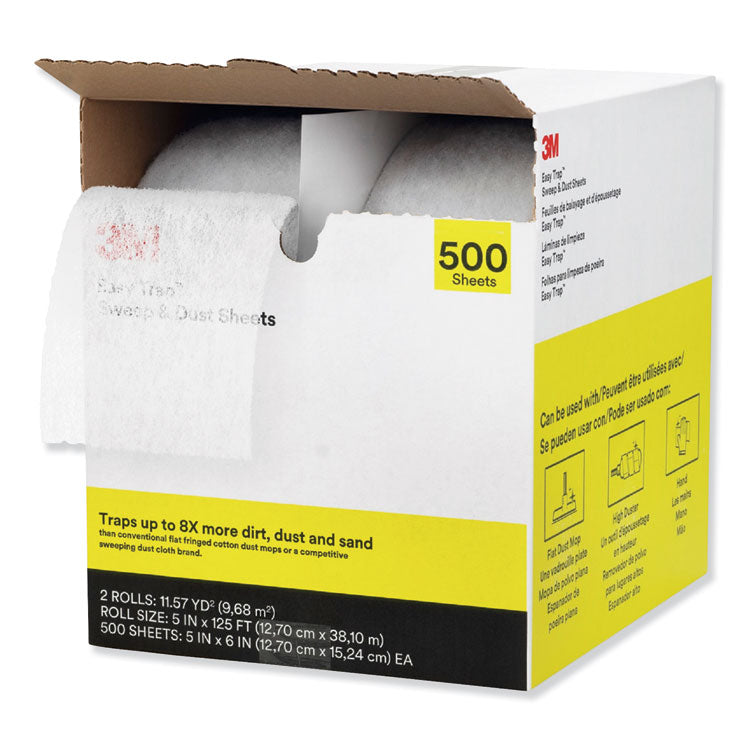 Easy Trap Duster Sweep and Dust Sheets, 5" x 125 ft, White, 250 Sheet/Roll, 2 Rolls/Carton
