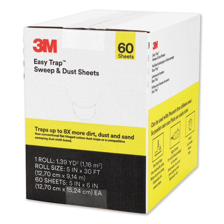 Easy Trap Duster Sweep and Dust Sheets, 5" x 30 ft, White, 60 Sheet Roll/Box
