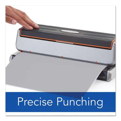 20-Sheet Optima 20 Electric Punch, Three-Hole, 9/32" Holes, Silver/Black