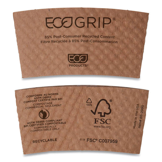 EcoGrip Recycled Content Hot Cup Sleeve, Fits 12, 16, 20, 24 oz Cups, Kraft, 1,300/Carton