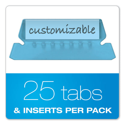 Transparent Colored Tabs For Hanging File Folders, 1/5-Cut, Blue, 2" Wide, 25/Pack