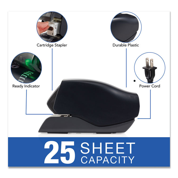 Desktop Cartridge Electric Stapler with LED Guide, 25-Sheet Capacity, Black