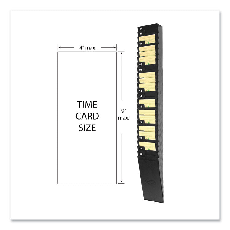 Expanding Time Card Rack for 9" Cards, 25 Pockets, Plastic, Black