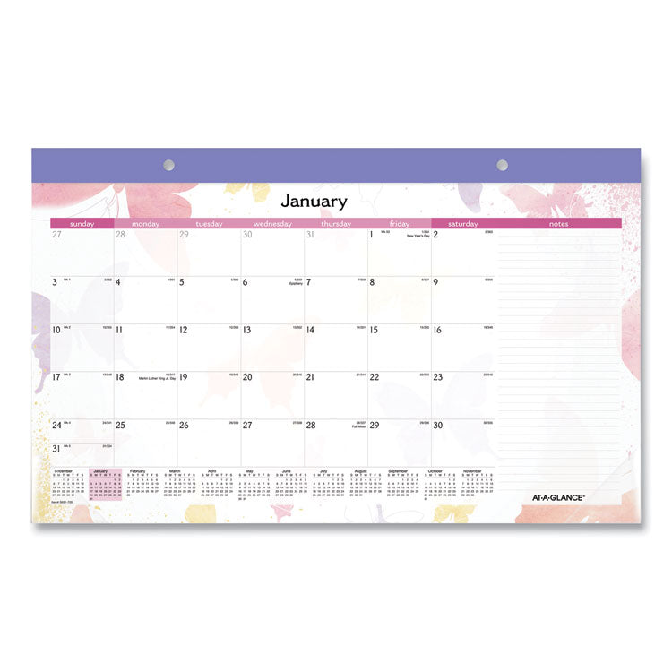 Watercolors Monthly Desk Pad Calendar, Butterfly Artwork, 17.75 x 11, White Sheets, Purple Binding, 12-Month (Jan-Dec): 2026