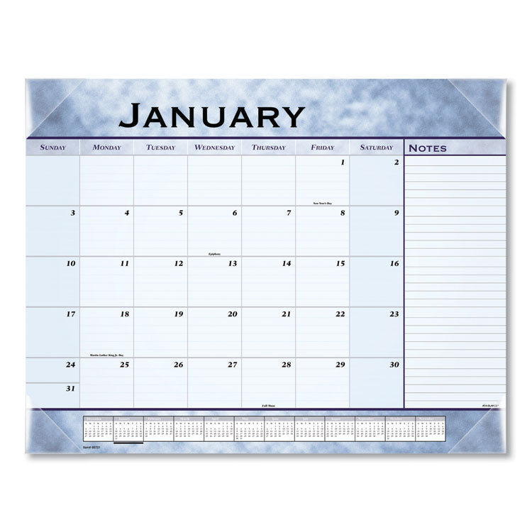 Slate Blue Desk Pad, 22 x 17, Blue Sheets, Clear Corners, 12-Month (Jan to Dec): 2026