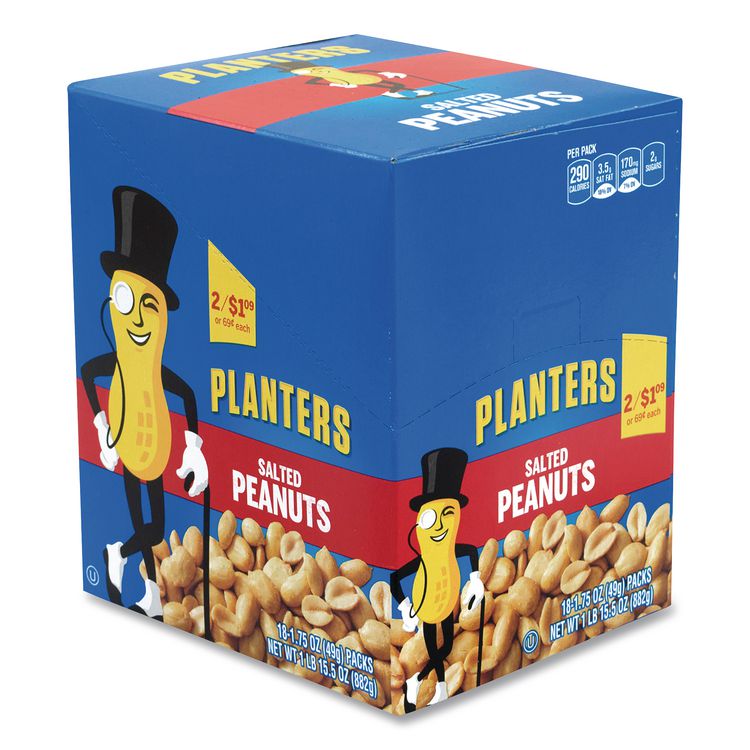 Salted Peanuts, 1.75 oz Pack, 18 Packs/Box