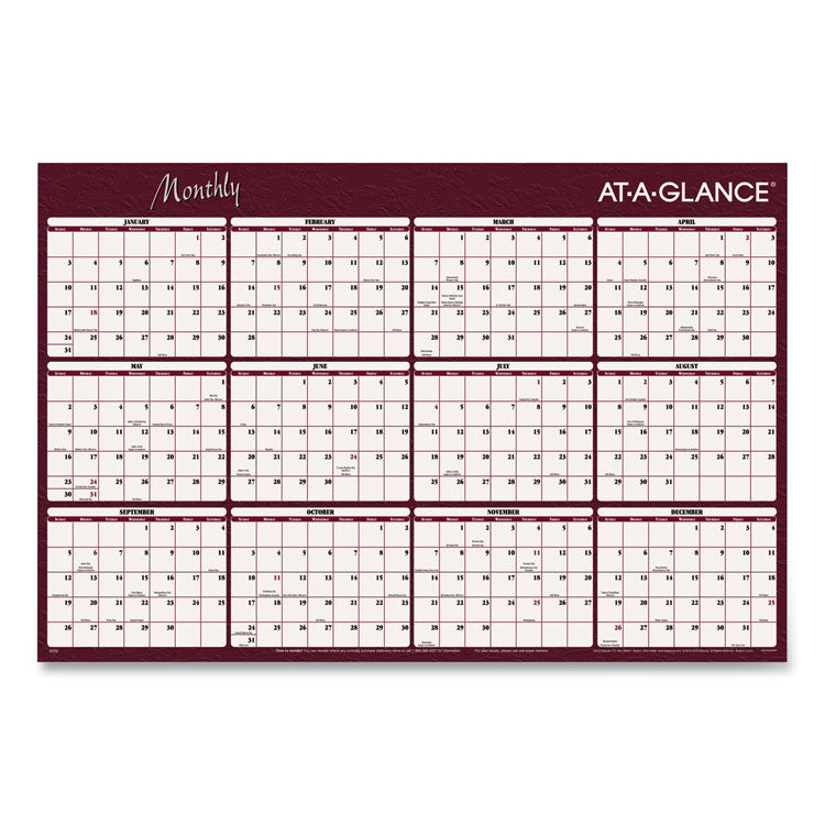 Reversible Horizontal Erasable Wall Planner, 48 x 32, Assorted Sheet Colors, 12-Month (Jan to Dec): 2026