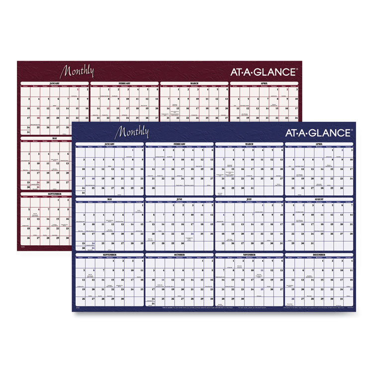Reversible Horizontal Erasable Wall Planner, 48 x 32, Assorted Sheet Colors, 12-Month (Jan to Dec): 2026