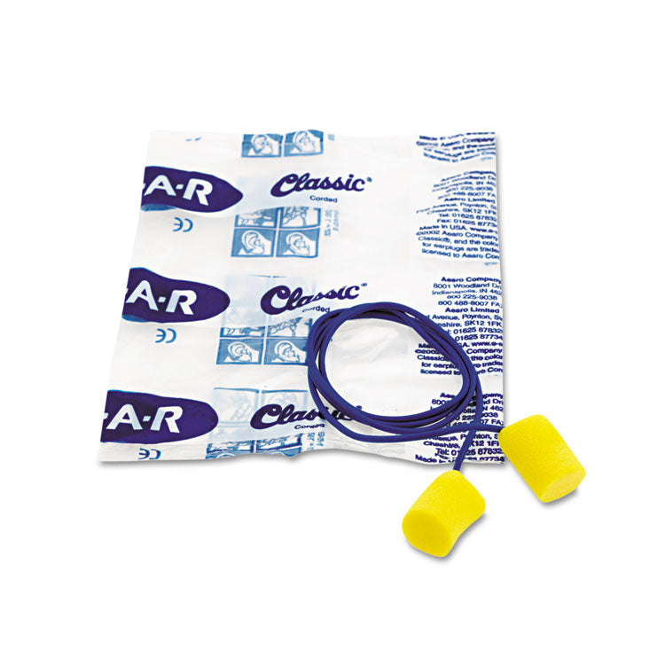 E-A-RClassic Earplugs, Corded, 29 dB NRR, One Size Fits Most, Yellow Cylindrical Plugs, 200 Pairs/Box