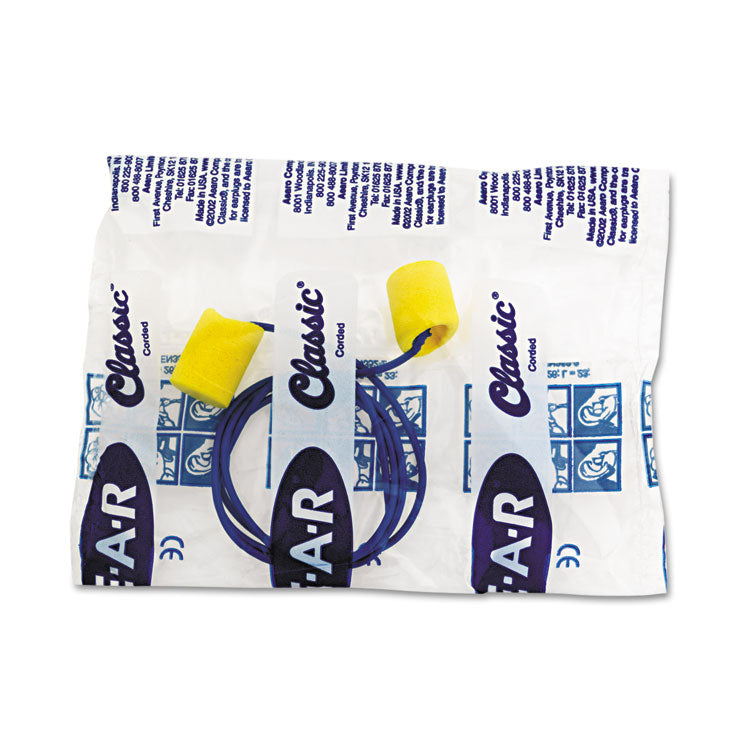 E-A-RClassic Earplugs, Corded, 29 dB NRR, One Size Fits Most, Yellow Cylindrical Plugs, 200 Pairs/Box