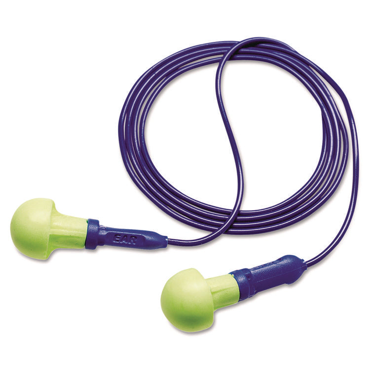 E-A-RPush-Ins Earplugs, Corded, Reusable, 28 dB NRR, One Size Fits Most, Yellow Spherical Pod Plugs, 100/Box