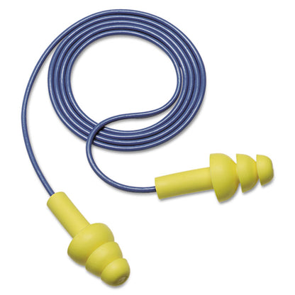 E-A-RUltraFit Reusable Earplugs, Corded, 25 dB NRR, One Size Fits Most, Yellow 3-Flange Plugs, 100 Pairs/Box