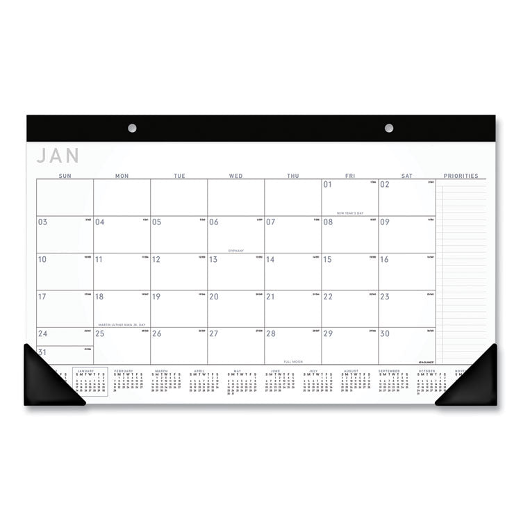 Contemporary Monthly Desk Pad, 18 x 11, White Sheets, Black Binding/Corners,12-Month (Jan to Dec): 2026