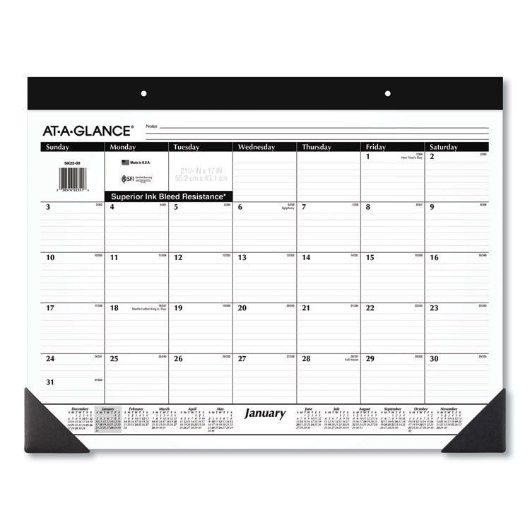Monthly Refillable Desk Pad, 22 x 17, White Sheets, Black Binding, Black Corners, 12-Month (Jan to Dec): 2026