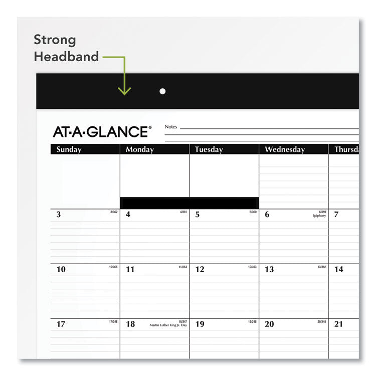 Monthly Refillable Desk Pad, 22 x 17, White Sheets, Black Binding, Black Corners, 12-Month (Jan to Dec): 2026