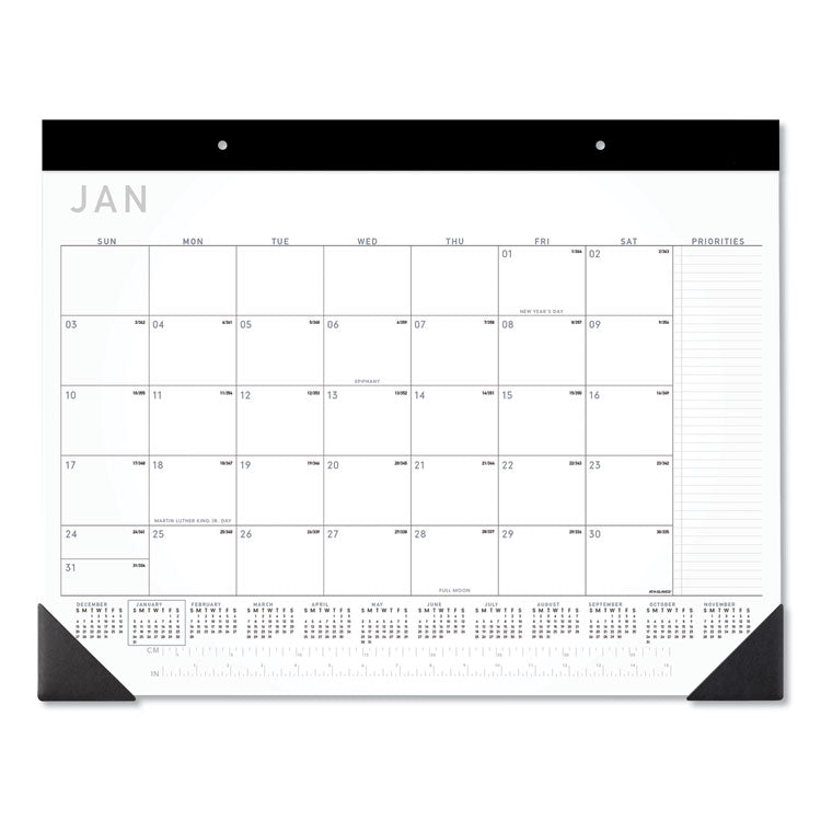 Contemporary Monthly Desk Pad, 22 x 17, White Sheets, Black Binding/Corners,12-Month (Jan to Dec): 2026