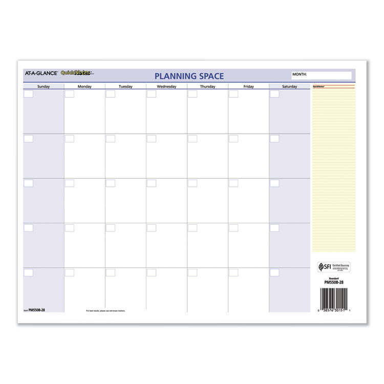 QuickNotes Mini Erasable Wall Planner, 16 x 12, White/Blue/Yellow Sheets, 12-Month (Jan to Dec): 2026