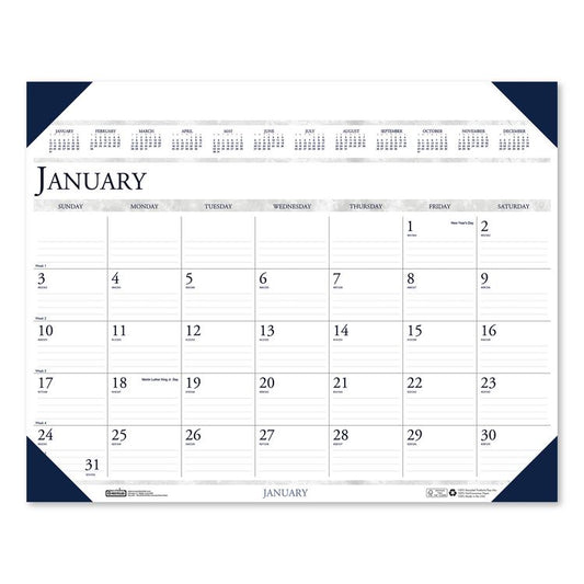 Executive Monthly Desk Pad Calendar, 24 x 19, White/Blue Sheets, Blue Corners, 12-Month (Jan to Dec): 2026