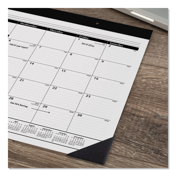 Monthly Refillable Desk Pad, 22 x 17, White Sheets, Black Binding, Black Corners, 12-Month (Jan to Dec): 2026