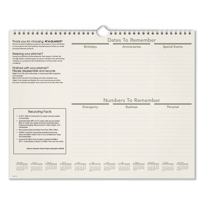 Recycled Wall Calendar, Unruled Blocks, 15 x 12, Sand/Green Sheets, 12-Month (Jan to Dec): 2026