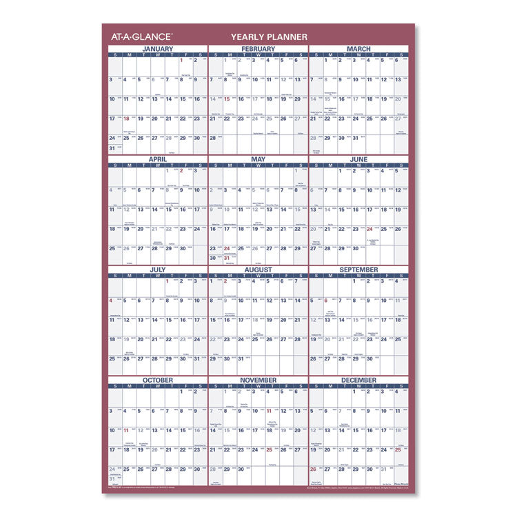 Vertical/Horizontal Wall Calendar, 24 x 36, White/Blue/Red Sheets, 12-Month (Jan to Dec): 2026