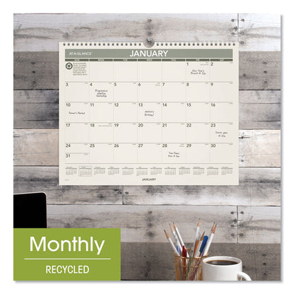 Recycled Wall Calendar, Unruled Blocks, 15 x 12, Sand/Green Sheets, 12-Month (Jan to Dec): 2026