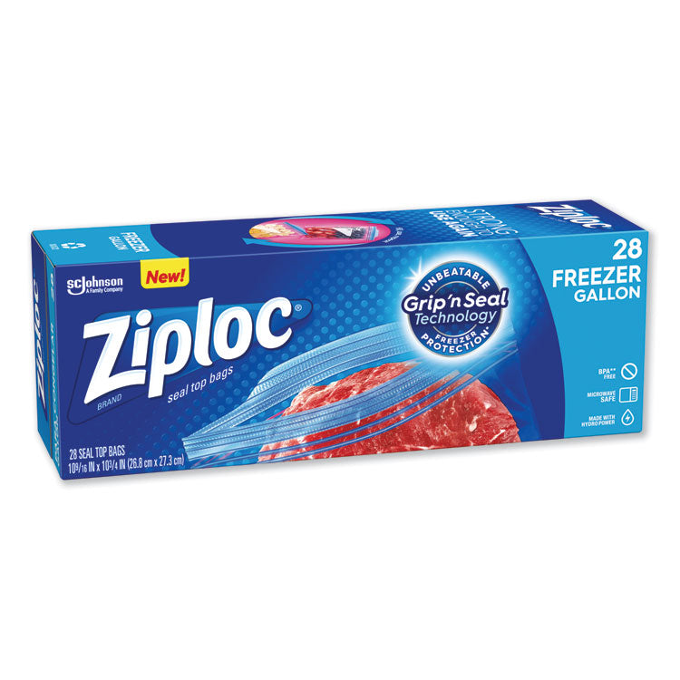 Zipper Freezer Bags, 1 gal, 2,7 mil, 9.6" x 12.1", Clear, 28/Box