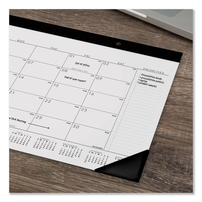 Contemporary Monthly Desk Pad, 18 x 11, White Sheets, Black Binding/Corners,12-Month (Jan to Dec): 2026