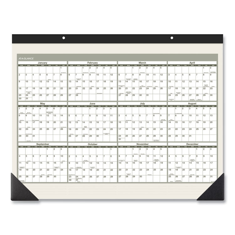Recycled Monthly Desk Pad, 22 x 17, Sand/Green Sheets, Black Binding, Black Corners, 12-Month (Jan to Dec): 2026