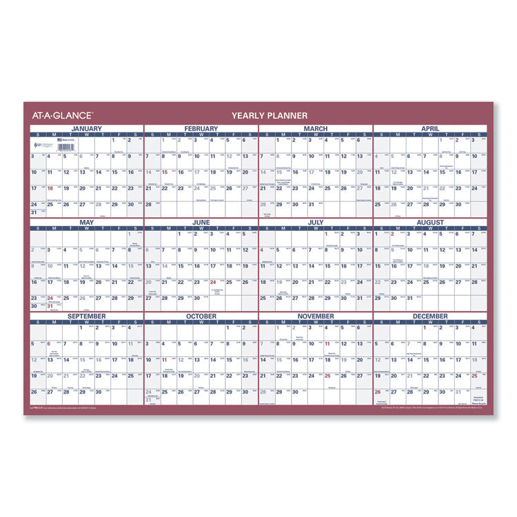 Vertical/Horizontal Wall Calendar, 24 x 36, White/Blue/Red Sheets, 12-Month (Jan to Dec): 2026