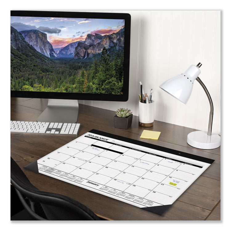 Monthly Refillable Desk Pad, 22 x 17, White Sheets, Black Binding, Black Corners, 12-Month (Jan to Dec): 2026