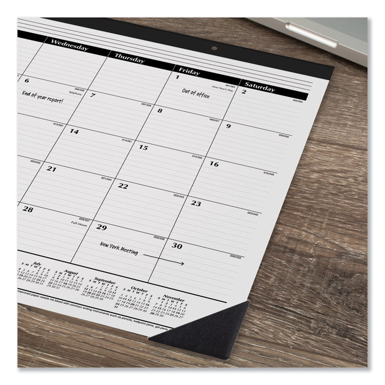 Ruled Desk Pad, 22 x 17, White Sheets, Black Binding, Black Corners, 12-Month (Jan to Dec): 2026