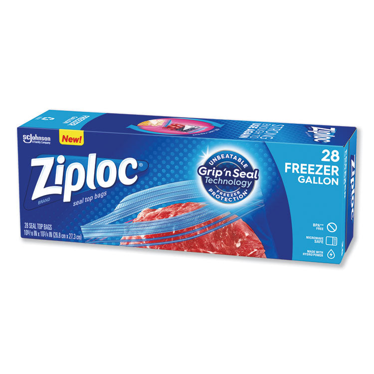 Zipper Freezer Bags, 1 gal, 2,7 mil, 9.6" x 12.1", Clear, 28/Box